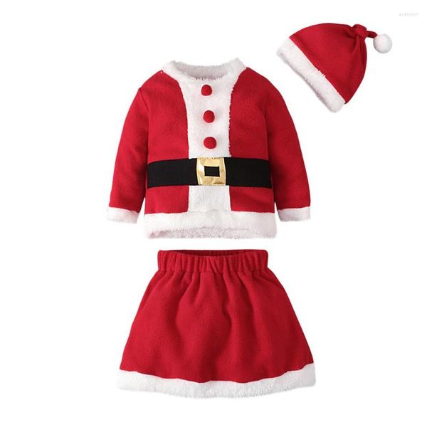 Conjuntos de ropa Conjunto de ropa para niña Conjunto de bebé Chrismas Santa Tops Falda Sombrero 3 piezas Traje Terciopelo de invierno Manga larga Festival Vestir Niño Niño