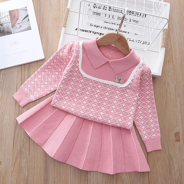 Ensembles de vêtements Fille Mode Pull Ensemble Enfants Mignon Coton À Manches Longues Enfant En Bas Âge Deux Pièces Ensembles Petit Bébé Collège Style Tricoté Pull Jupe 230927