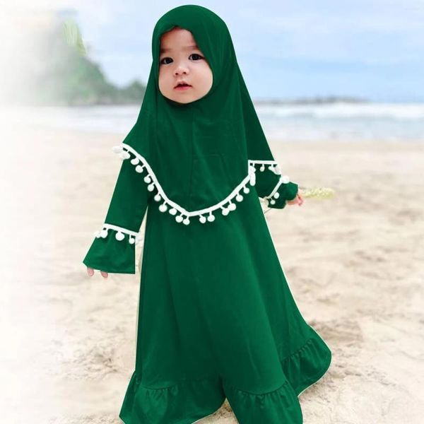 Vêtements Ensemble fille robe musulmane avec le hijab pour les filles naisses 0-5 ans Vêtements de prière à manches longues Robe Headscarf