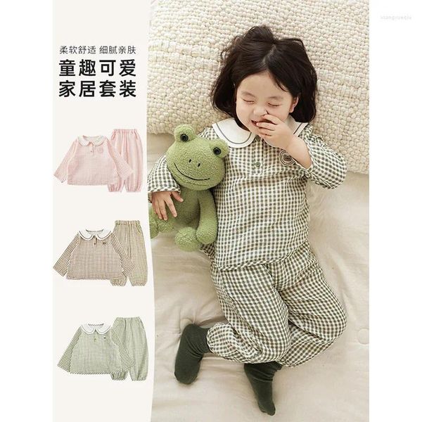 Ensembles de vêtements Girl's Checkered Home Suit Children's Mignon Pyjamas 2024 Spring Baby Two-Piece Set