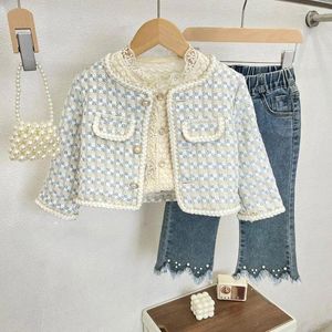 Ensembles de vêtements pour le petit manteau parfumé de fille automne 2024 Version coréenne de la combinaison à la mode de style bébé