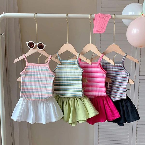 Vêtements Ensembles de débarbacs à rayures pour filles 2pcs Summer de style coréen Vêtements d'enfants pour enfants