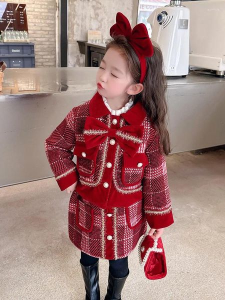 Conjuntos de ropa Ropa de año para niña, falda de traje rojo de estilo occidental, acolchada para niños, invierno