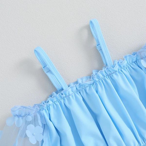 Conjuntos de ropa Trajes de baño de 3 piezas para niñas Tops de cami de manga larga Tanga azul Falda de malla de flores 3D Trajes de baño