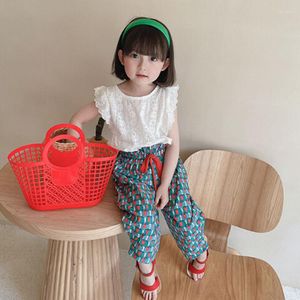 Ensembles de vêtements filles Amoi fleur haut imprimé pantalons décontractés deux pièces ensemble enfants vêtements filles Boutique en gros