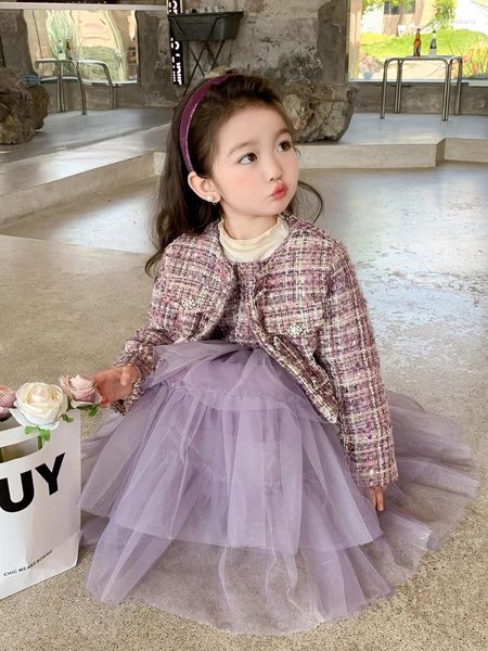 Ensembles de vêtements Robe d'automne pour filles 2024 Style occidental Enfants Costume Jupe Bébé Fille Princesse