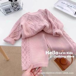 Ensembles de vêtements pour filles, pull en tricot, pull-over, pantalon coréen, pantalons en laine tricotée pour enfants, costumes d'automne et d'hiver