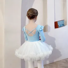 Ensembles de vêtements Filles Ballet Combinaison Ensemble Costume de danse pour enfants Été Enfants Body à manches longues Jupe bouffante deux pièces 4-12 ans