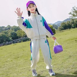 Ensembles de vêtements Ensemble de costume de baseball pour filles Printemps et automne Vêtements pour enfants Mode pour enfants Épissage Fermeture à glissière Hauts Pantalons de sport 2 pièces 3-15 ans