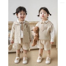 Ensembles de vêtements pour filles, chemise brodée, costume pour enfants, gilet coréen, manteau, short décontracté pour bébé, printemps