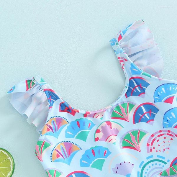 Conjuntos de ropa Bikini para niñas Traje de baño de playa Trajes de baño de 2 piezas Trajes de baño con estampado de escamas de pescado Chaleco con volantes Pantalones cortos Trajes de baño para jugar