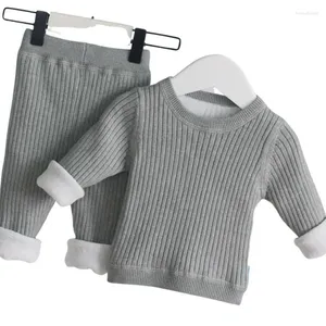 Ensembles de vêtements filles garçons costume thermique bébé enfant en bas âge hiver laine épaisse tricot pull pull pantalon infantile tricot survêtements