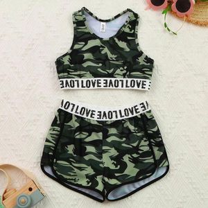 Vêtements Ensembles filles camouflage Tracksuit Sportswear Two Pieces Kids Ballet Gym Outfits Sport Clothes Tanks Crop Top Bottoms Children's