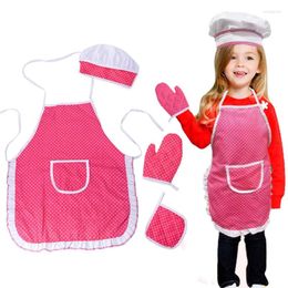Vêtements Ensembles Girls Chef Play Costume Costume Set tabat Glants Baking Gants Kids Cooking Robes Pink Plaid Kitchen 4pcs