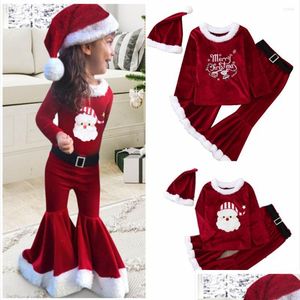 Kledingsets Meisjes Kerstkostuum Lange Mouw Bell Bottom Veet Pak Carnaval Feest Kerstman Kinderen Vrolijke Outfit Drop Delivery B Dhyh9