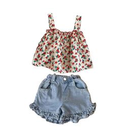 Conjuntos de ropa Ropa para niñas 12M 6Y Verano Cómodo Sling Cute Jeans Shorts Conjunto de dos piezas 230714