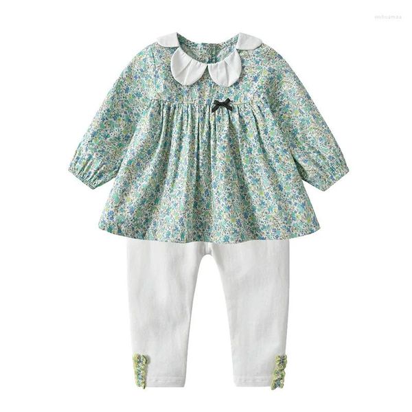 Ensembles de vêtements pour filles, vêtements d'automne en coton imprimé fleurs, robe pour enfants, Leggings 93%, 2 pièces/ensemble, tenues pour bébés de 0 à 4 ans