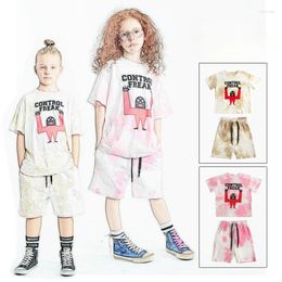 Kleding sets meisjes kleding zomer n merk peuter boys t-shirts shorts shorts willekeurige verven mode mode korte mouw tops kinderboetiek