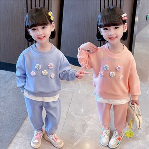 Kledingsets Meisjeskleding Bloemmotief Kostuum voor meisjes Sweatshirt Broeken Meisjeskleding Set Lente Herfst kostuums voor kinderen
