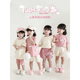 Ensembles de vêtements filles mignonnes ailes tridimensionnelles chemises à manches courtes 2022 été bébé pantalon à cinq points Legging moulant pour enfants