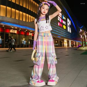 Ensembles de vêtements Filles Hip Hop Jazz Vêtements Lettre Étoile Imprimer Crop Top Lâche Pantalon À Carreaux Enfants Enfants Performance Costumes De Danse De Rue