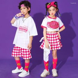 Conjuntos de ropa Chicas Hip Hop Pink Crop Top Rose Faldas a cuadros Niños Camiseta Street Dance Shorts Niño Dulce Ropa de verano Niños Traje de jazz