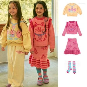 Ensembles de vêtements pour filles Jumper 2024 Automne et hiver dessin animé mode pour enfants coton coréen mignon tricots