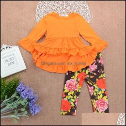 Conjuntos de ropa para niñas, trajes con estampado de flores de manga larga, trajes, vestido de esmoquin con volantes Irregar, pantalón Topandfloral, 2 unids/set, coágulo para niños Mxhome Dhrqo