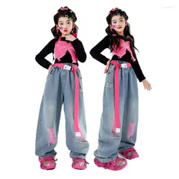 Vêtements Ensembles filles à manches longues T-shirt Ripped Jeans Street Dance Vêtements Kids Hip Hop Costume Teenage Enfants Fashion Streetwear Costumes