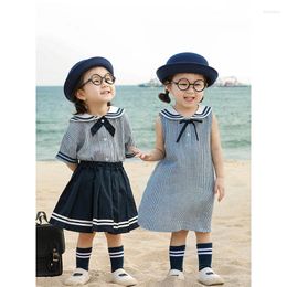 Ensembles de vêtements de la série de la marine pour les filles, robe d'été pour enfants, bébé à manches courtes jupe à manches courtes