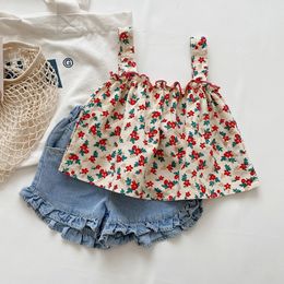 Kledingsets Girls Outfit Zomer Kinderen Casual voor gefragmenteerde Suspender Rokshorts Babymeisje voor kinderen 230519
