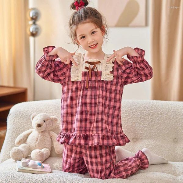 Conjuntos de ropa para niña, conjunto de pijama de encaje a cuadros, Top y pantalones para niño, ropa de moda para chicas de dos piezas para padres e hijos 2023