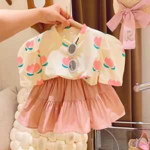 Kledingsets Girls Princess Set 18m-8y Baby Tulip Bubble Sleeve T-shirt Cake Rok Children's Summer Two-Pie