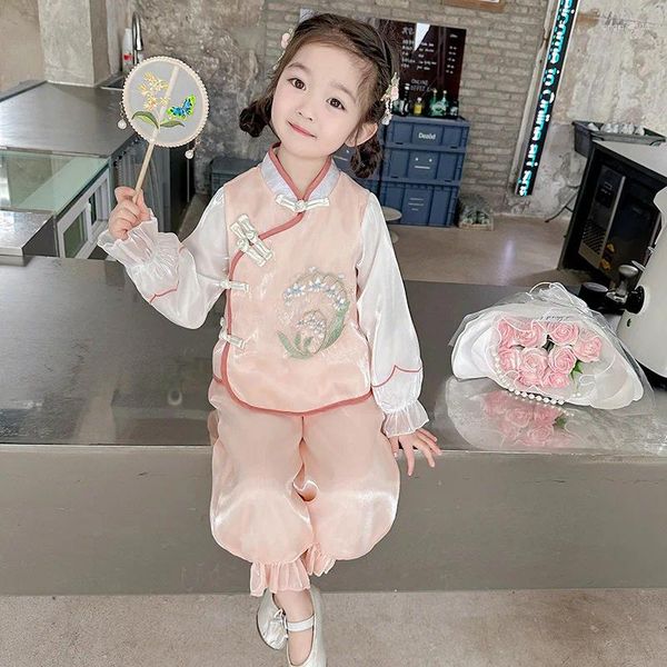 Vêtements Ensembles filles Set Chinois Ancient Super Fairy Hanfu Kids Girl Girl Costume Tang Cost Robe Tops Pantal