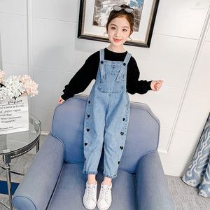 Ensembles de vêtements Filles Ensemble Denim Combinaison T-Shirt Pour Salopette Jeans 2 pièces Enfants Adolescent Barboteuses Tenues 4 5 6 7 8 9 10 11 12 13 ans