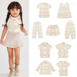 Kledingsets Girls Set Misha Puff Brand Brand Summer Boys T-Shirts broek PoDdler Outfits Plaid Rok Infant Kinderkleding Fashion