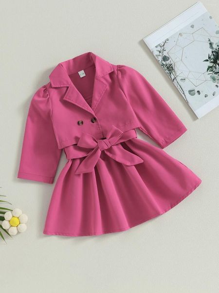 Conjuntos de ropa Vestido con cinturón sin mangas para niñas con traje de gabardina con doble botonadura: elegante primavera y otoño para niños