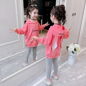 Conjuntos de ropa para niñas, conjunto de ropa deportiva para niños, sudaderas con capucha con orejas para primavera y otoño, pantalones, traje de 2 uds, chándales con letras impresas informales para niños