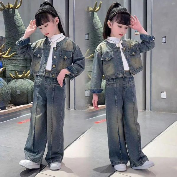 Ensembles de vêtements filles printemps et automne Denim ensemble 2023 taille moyenne grands enfants à la mode deux pièces