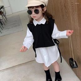 Kledingsets Girls 'Spring herfstkleding Set Japanse Koreaanse stijl Vest White Shirt Rapel 2pcs kinderpak Baby Kids Fashion Top
