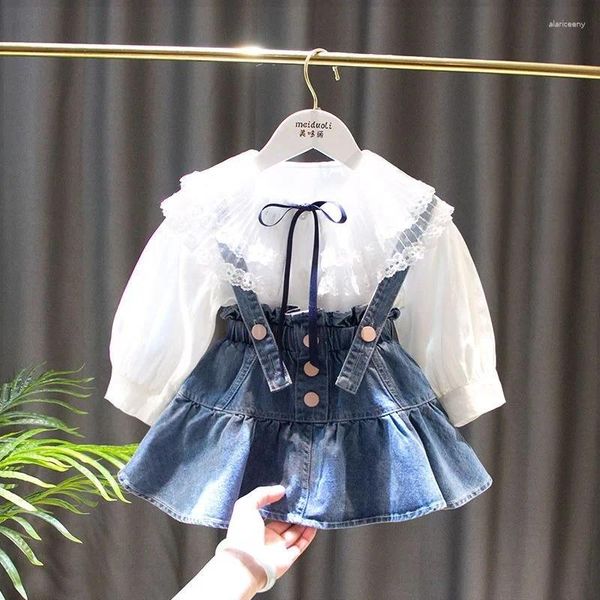 Conjuntos de ropa para niñas, traje para niña pequeña, falda vaquera para bebé, conjunto de dos piezas, ropa de manga larga para primavera y otoño