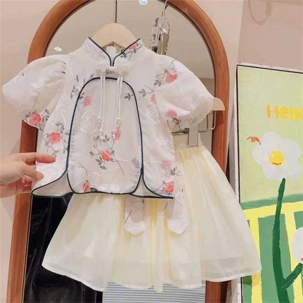 Vêtements Ensembles de filles Costumes Summer Retro Girls Shirts + jupe Princesse Kids Vêtements Clothing Birthday Party Children Vêtements Two Piece Set 2-7 ans