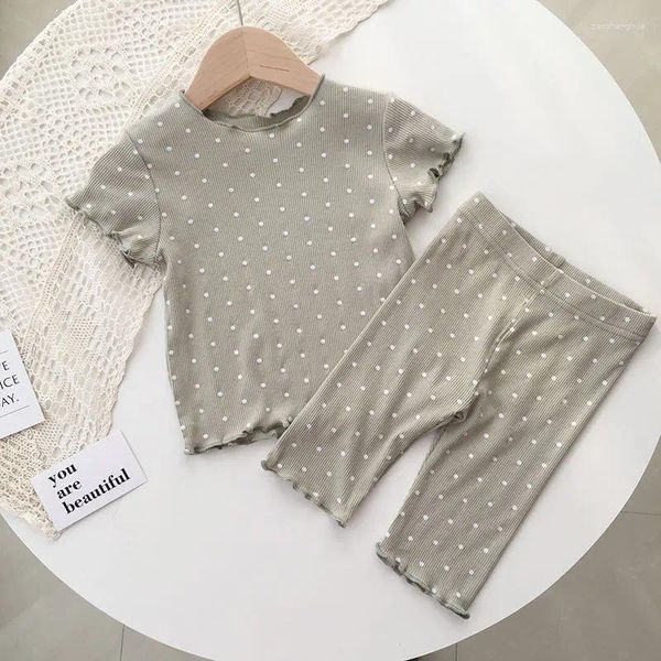 Conjuntos de ropa para niñas, ropa de verano para niños, pijamas de manga corta con lunares para bebés, traje de dos piezas, Tops, pantalones, trajes