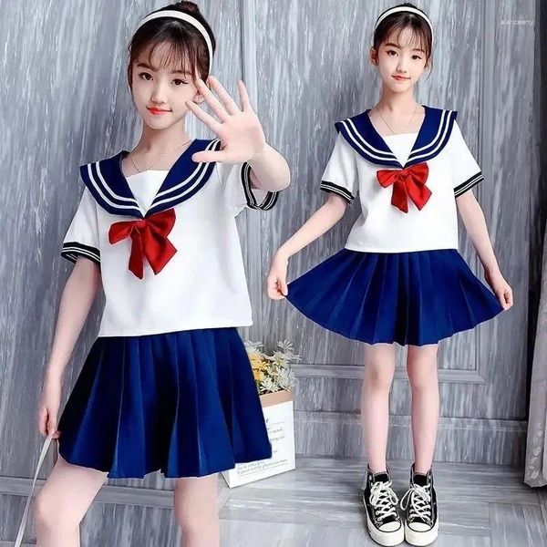 Ensembles de vêtements filles vêtements d'été costume enfants Jk uniforme jupe Performance marin à manches courtes plissé deux pièces ensemble