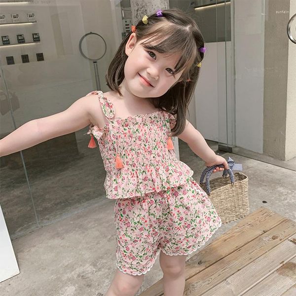 Ensembles de vêtements d'été pour filles, short à bretelles florales, ensemble deux pièces, vêtements pour bébés filles, mode enfants Boutique, vente en gros