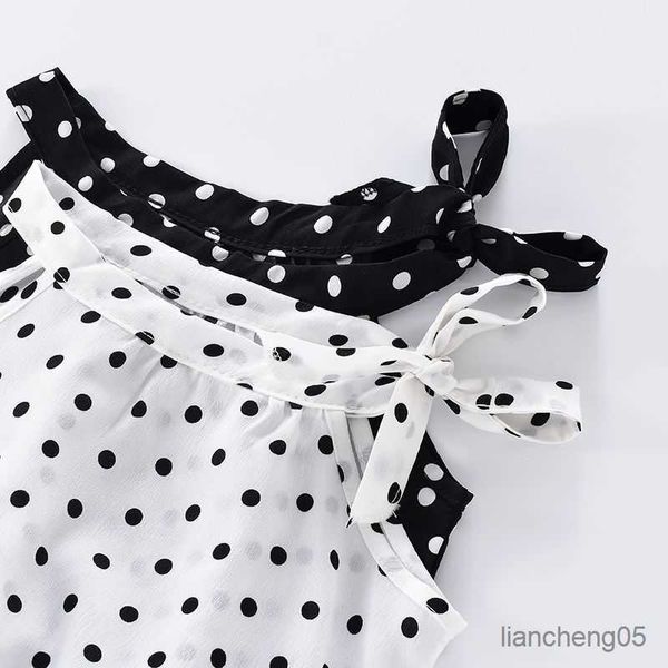 Conjuntos de ropa Conjunto de tirantes para niñas Ropa de verano para niños Versión Conjunto de gasa con estampado de leopardo y puntos para niñas Chándales para bebés Ropa para niños R230805