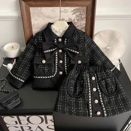 Conjuntos de roupas Meninas Tweed Inverno Crianças Ternos Algodão Acolchoado Crianças Jaquetas Saia Grosso Quente Camisa de Lã Outfits Set 2 3 4 5 6 7Yrs 231130