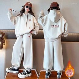 Ensembles de vêtements Filles Hiver Automne Mode Ins Ootd Style coréen 2pcs épais sweat à capuche chaud pantalons costumes de sport 6-14 ans vêtements de loisirs pour enfants
