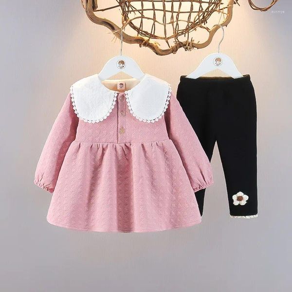 Ensembles de vêtements Ensemble d'hiver pour filles Deux pièces Manteau rose en peluche et leggings à la mode Beaux vêtements pour bébés filles 7-12m 13-24m