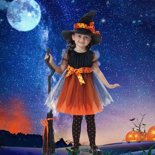 Conjuntos de ropa Vestido de tutú de bruja para niñas con disfraces de Halloween Carnaval Cosplay Party Fancy Dress + Hat Outfit 2pcs para 2-15T Teen